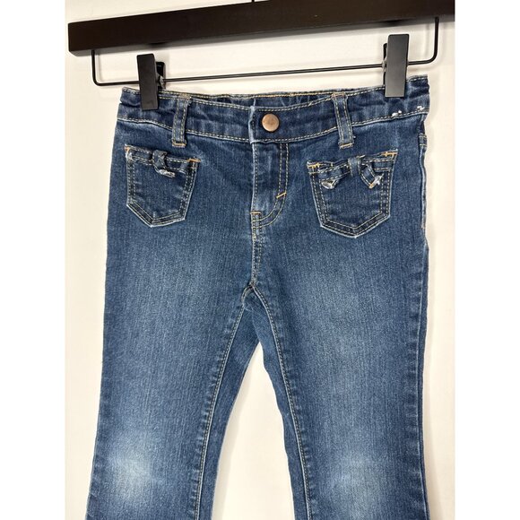 Gymboree Girls 5 Bootcut Jeans 🩵 Bow Pocket Detail Dark Blue Denim - Picture 2 of 11